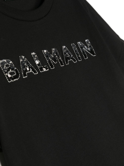 Shop Balmain Sequin-embellished Logo T-shirt In Schwarz