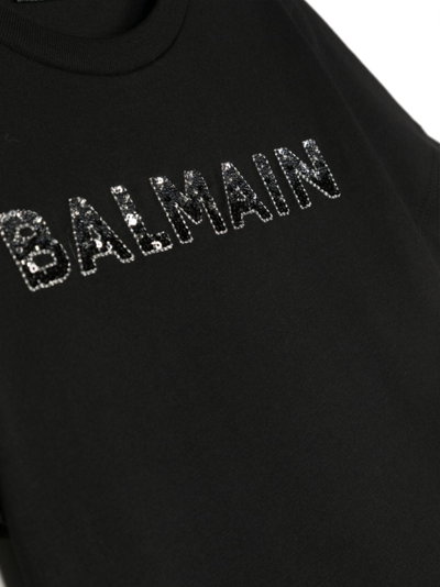 Balmain Sequin-embellished Logo T-shirt In Schwarz