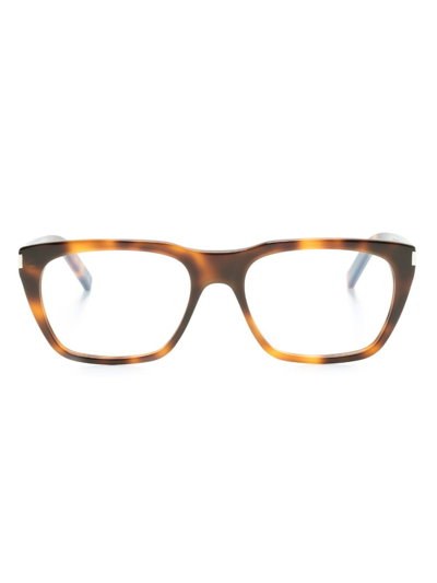 Shop Saint Laurent Tortoiseshell-effect Square-frame Glasses In Brown