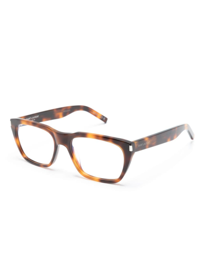 Shop Saint Laurent Tortoiseshell-effect Square-frame Glasses In Brown