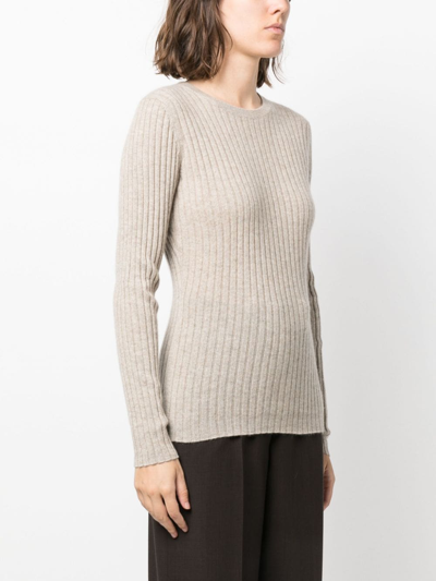 Shop Allude Ribbed-knit Cashmere Top In Braun