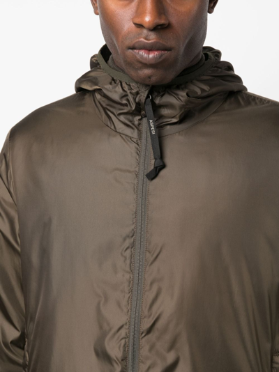 Shop Aspesi Zip-up Hooded Jacket In Grün