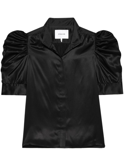 Shop Frame Silk Puff-sleeve Blouse In Black