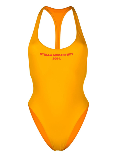 Shop Stella Mccartney Logo-print Cut-out Swimsuit In Gelb