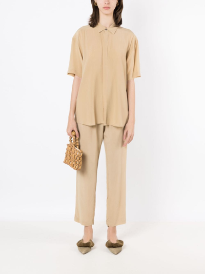 Shop Handred Pleated Silk Loose-fit Trousers In Neutrals