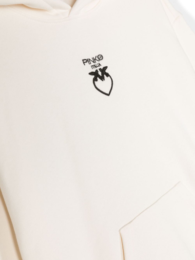Shop Pinko Logo-print Cotton Hoodie In 013 Crema/cream