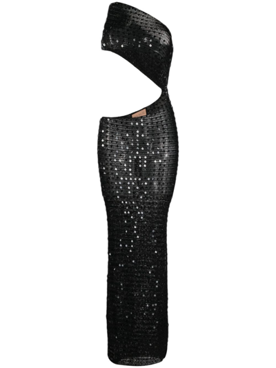 Shop Aya Muse One-shoulder Sequined Long Dress In Black