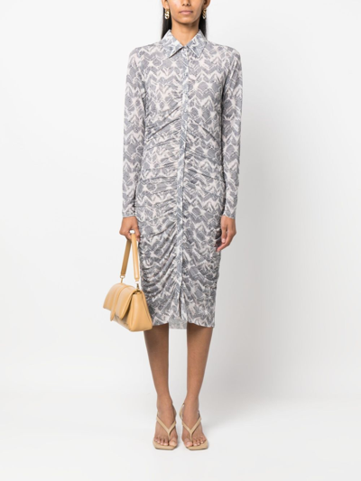 Shop Patrizia Pepe Graphic-print Gathered Dress In Nude