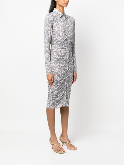 Shop Patrizia Pepe Graphic-print Gathered Dress In Nude