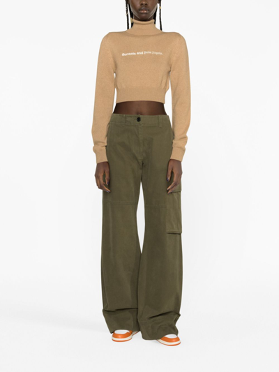 Shop Palm Angels Sunsets Embroidered Cropped Jumper In Braun