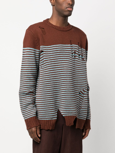 Shop Charles Jeffrey Loverboy Distressed Striped Jumper In Blue