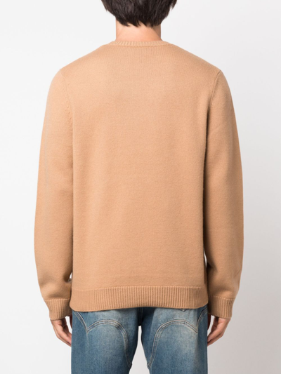 Shop Apc Edward Logo-intarsia Wool Jumper In Brown