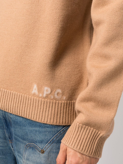 Shop Apc Edward Logo-intarsia Wool Jumper In Brown
