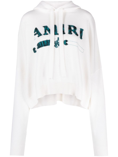 Shop Amiri Cotton-cashmere Blend Logo Hoodie In White