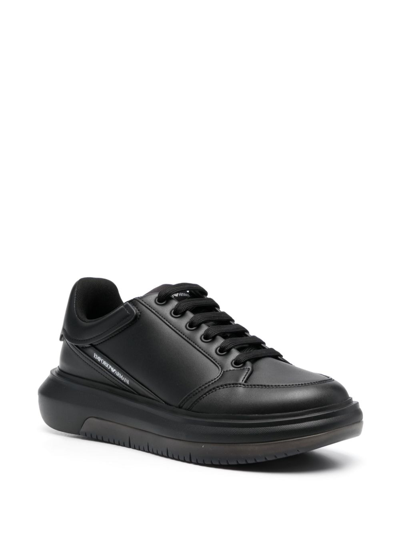 Shop Emporio Armani Logo-print Leather Sneakers In Schwarz