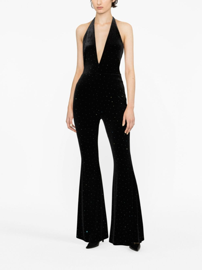 Shop Alexandre Vauthier Crystal-embellished Velvet Jumpsuit In Black