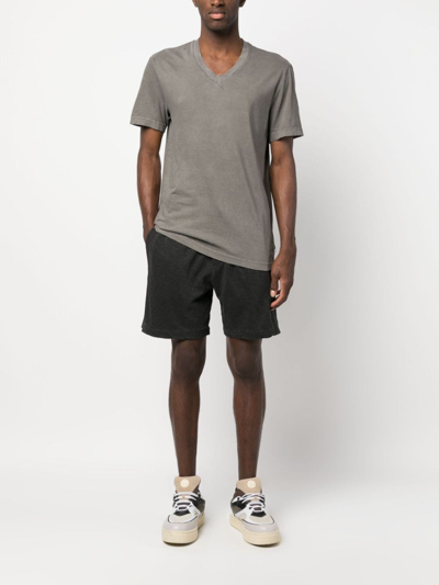 James Perse Mélange-effect Cotton Track Shorts In Schwarz