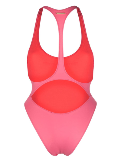 Shop Stella Mccartney Logo-print Cut-out Swimsuit In Rosa