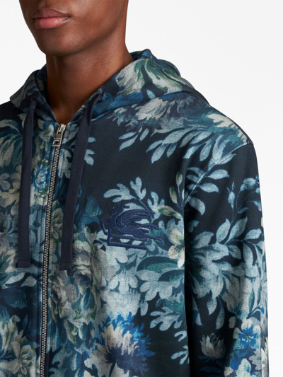 Shop Etro Floral-print Jersey Hoodie In Mehrfarbig
