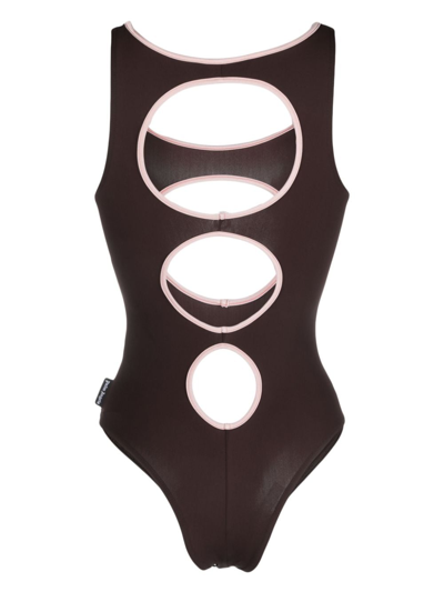 Palm Angels Logo One Piece Swimsuit In Braun