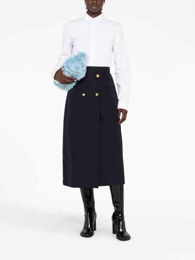 Shop Alexander Mcqueen Pleated Wool-blend Midi Skirt In Blue