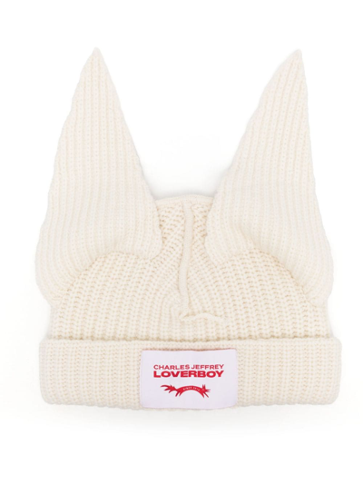 Shop Charles Jeffrey Loverboy Animal-ears Knitted Beanie In Nude