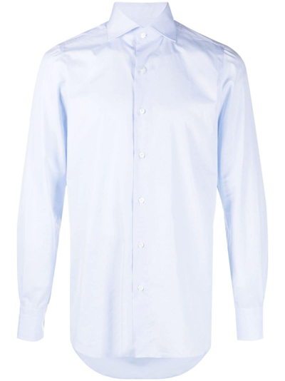 Shop Finamore 1925 Napoli Long-sleeve Cotton Shirt In Blau