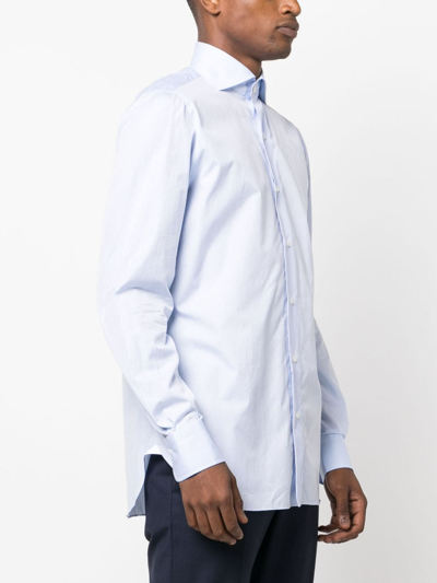Shop Finamore 1925 Napoli Long-sleeve Cotton Shirt In Blau