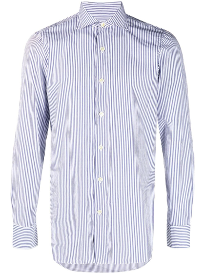 Shop Finamore 1925 Napoli Striped Long-sleeve Cotton Shirt In Blau