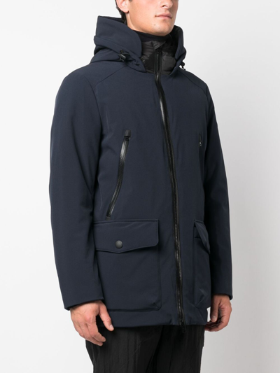 Shop Woolrich Hooded Zip-fastening Parka Coat In Blue