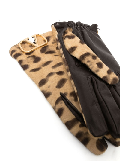Shop Valentino Vlogo Leopard-print Cashmere Gloves In Nude