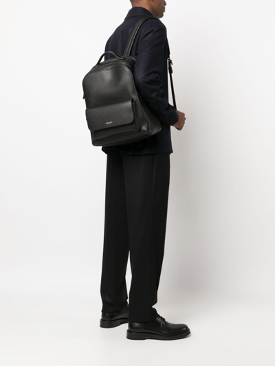 Shop Giorgio Armani Logo-stamp Leather Backpack In Schwarz