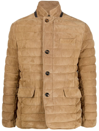 Shop Moorer Padded Leather Jacket In Braun