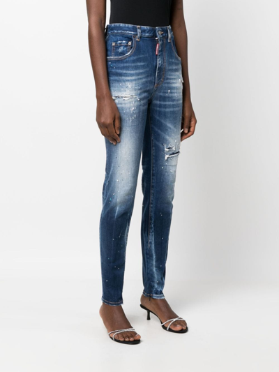Shop Dsquared2 Super Twinky Distressed Skinny Jeans In Blue