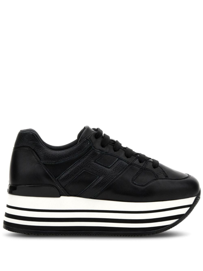 Shop Hogan Platform-sole Lace-up Sneakers In Black
