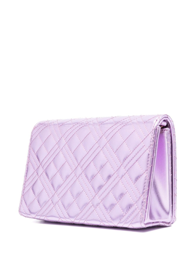 Shop Love Moschino Logo-lettering Quilted Crossbody Bag In Violett