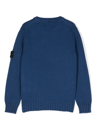 Stone Island Compass-logo Cotton-blend Jumper In Blue