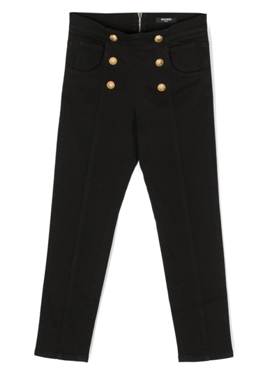 Shop Balmain Embossed-button Detail Trousers In Black