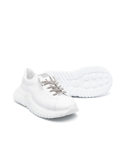 Shop Philipp Plein Junior Branded Heel-counter Low-top Sneakers In White