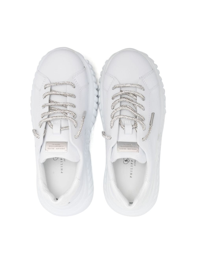Shop Philipp Plein Junior Branded Heel-counter Low-top Sneakers In White