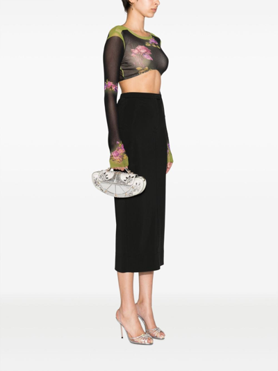 Pre-owned Fendi Small Rhinestone-embellished Two-way Handbag In Silver