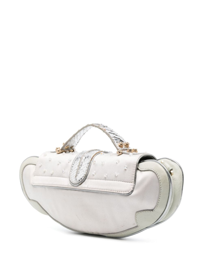 Pre-owned Fendi Small Rhinestone-embellished Two-way Handbag In Silver