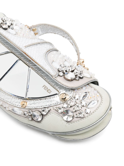 Pre-owned Fendi Small Rhinestone-embellished Two-way Handbag In Silver