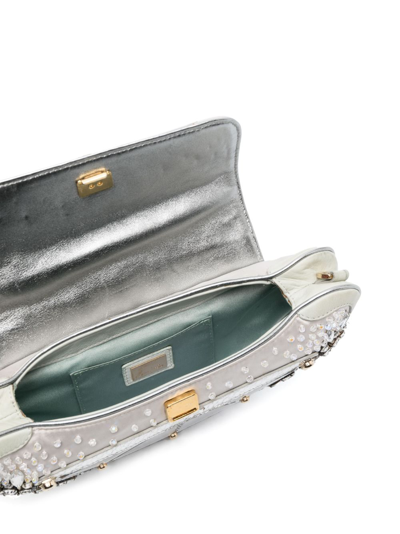 Pre-owned Fendi Small Rhinestone-embellished Two-way Handbag In Silver