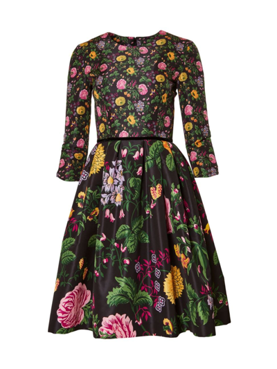 Shop Carolina Herrera Women's Mixed Floral Knee-length Dress In Black Multi