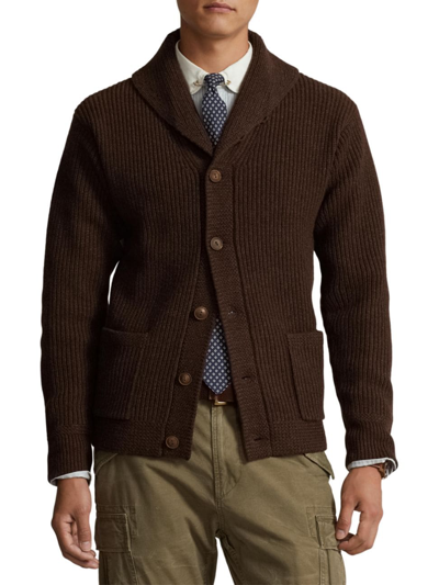 Shop Polo Ralph Lauren Men's Wool-blend Button-front Cardigan In Bear Brown Heather