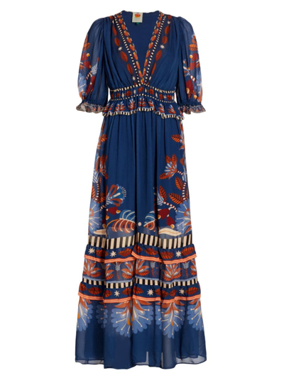 Shop Farm Rio Women's Nature Beauty Chiffon Geometric Maxi Dress In Blue