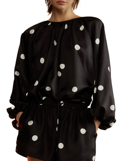 Shop Cynthia Rowley Women's Alice Polka Dot Silk Blouse In Black White