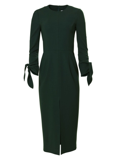Shop Carolina Herrera Women's Virgin Wool Tie-cuff Midi-dress In Spruce Green