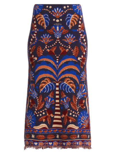 Shop Farm Rio Women's Jungle Knit Midi-skirt In Blue